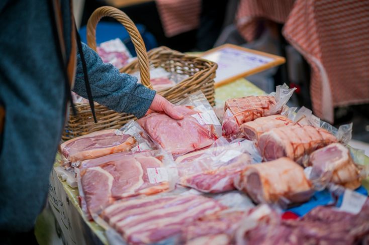Butchers stall at Derby Farmers' Market