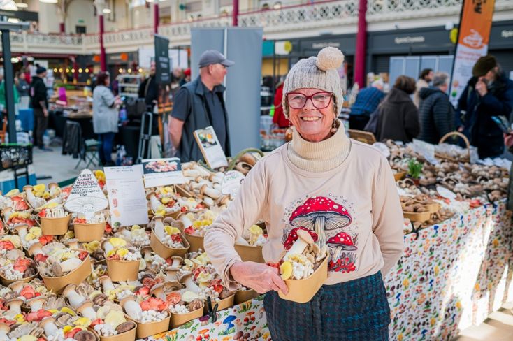 Mushroom stall at Derby Farmers' Market