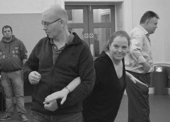 Simon Hann and Laura Mosley in rehearsals